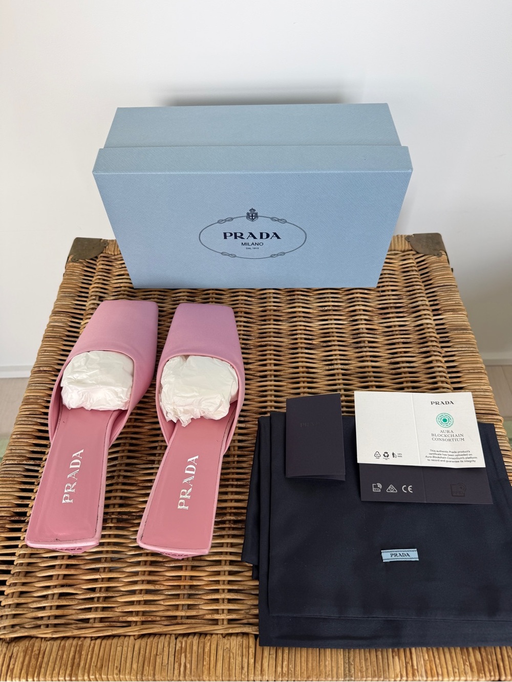 Prada Custom Made Satin Mules Triangle Heel Size 41.5 Pink